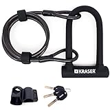 KRASER Kr65145b, Candado Bicicleta U Antirrobo Universal Cable De Acero Trenzado 120cm Soporte Alta Seguridad Adultos Unisex, Negro, Estándar