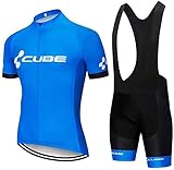 Conjunto Ropa Ciclismo para Hombre, Maillot Ciclista Mangas Cortas y Culotte Bicicleta con 5D Gel Pad, Camiseta MTB para Verano