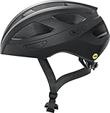 Casco de bicicleta de carretera ABUS Macator MIPS - Casco de ciclismo para principiantes con visera - Apto para usuarios con trenza - Para hombre y mujer - Negro, talla M