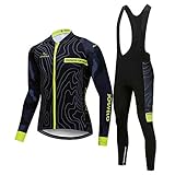 JOGVELO Maillot Ciclismo, Ropa Ciclismo Conjunto Hombre Jersey + Culotes Ciclismo Invierno Vellón Térmico Reflectante, 2XL