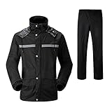 LY4U Traje de Lluvia Impermeable para Hombre Ropa de Trabajo Chaqueta de Ciclismo con Capucha y Traje de Lluvia con Pantalón con Tira Reflectante Segura Negro M