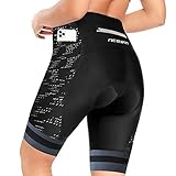 Pantalones cortos de ciclismo para mujer con acolchado de gel 4D, con bolsillos, cintura ancha, Negro reflectante., S