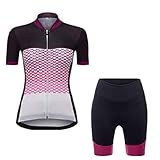 X-Labor Conjunto de maillot de ciclismo para mujer, transpirable, de manga corta y pantalón corto con acolchado 3D, ropa de ciclismo para exteriores, A-púrpura, 2XL