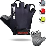 MACCIAVELLI - Guantes de Ciclismo, Guantes MTB de Medio Dedo, Adecuado para Bicicleta de Carretera y de Montaña, Guantes Bici para Hombres y Mujeres (Negro)