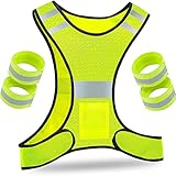 Camister Chaleco reflector - Chaleco de bicicleta de visibilidad con ajustable y 4 reflectores para correr