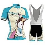 Conjunto Ropa Ciclismo Mujer Maillot Ciclista Verano Traje Bicicleta Manga Corta,Camiseta MTB Ciclo y Culotte Tirantes con 9D Acolchado De Gel,Completa Bike Jerseys y Bib Shorts Transpirable(4,M)