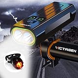 victagen Luz Bicicleta LED Recargable USB, 5000 Lumens Potente Luces Bicicleta Delantera y Trasera, 5 Modos, Impermeable Luces Bicicleta Delanteras y Traseras, Luces Seguridad Noche para Ciclismo