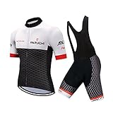 Fitsund Conjunto de ropa de ciclismo para hombre jersey de ciclismo de secado rápido (chaqueta de ciclismo y pantalones cortos de ciclismo con almohadilla de asiento) (Blanco, M)